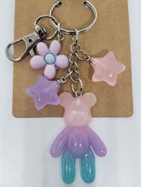 Handmade Glitter Ombre Pastel Pink Blue Purple gummy bear teddy bear keychain
